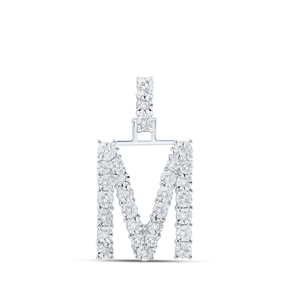 10K White Or Yellow Gold Womens Round Diamond M Initial Letter Pendant
