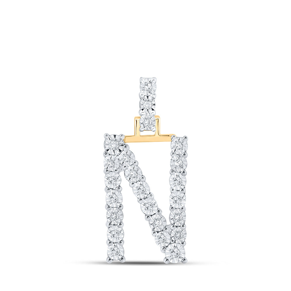 10K Yellow Gold Womens Round Diamond Initial Letter Pendant