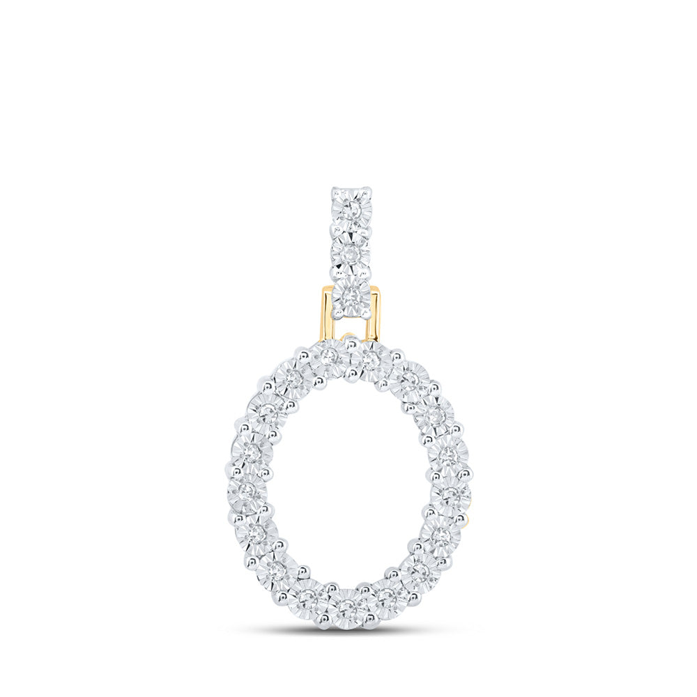 10K Yellow Gold Womens Round Diamond Initial Letter Pendant