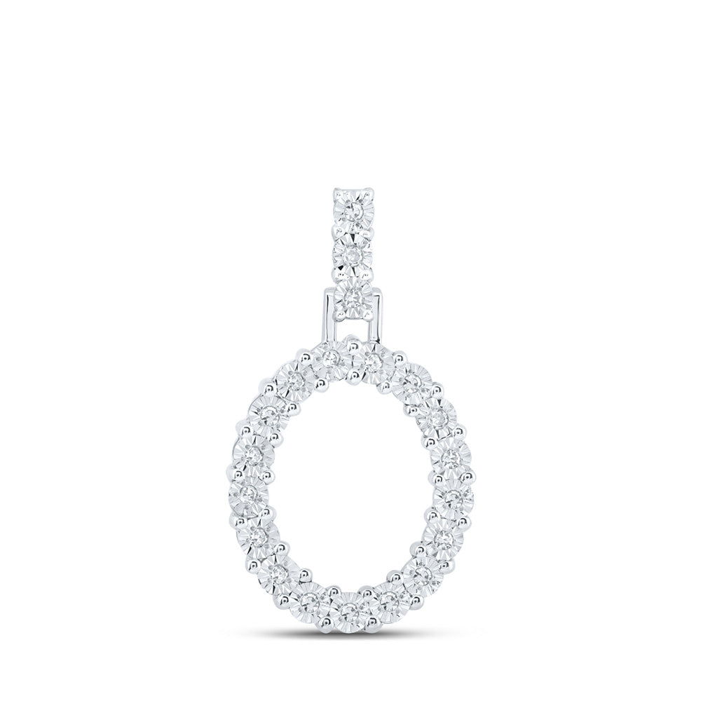 10K White Gold Womens Round Diamond Initial Letter Pendant