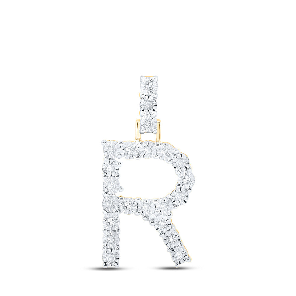 10K Yellow Gold Womens Round Diamond Initial Letter Pendant