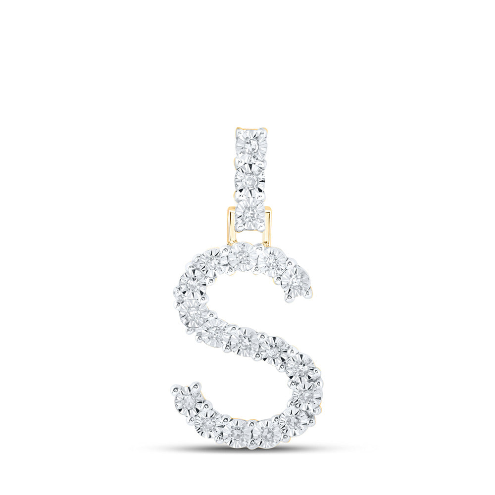 10K Yellow Gold Womens Round Diamond Initial Letter Pendant