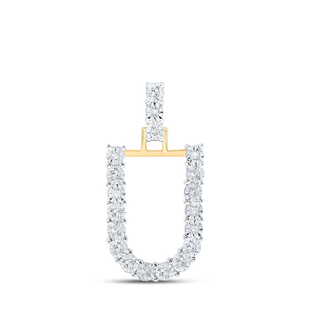 10K Yellow Gold Womens Round Diamond Initial Letter Pendant