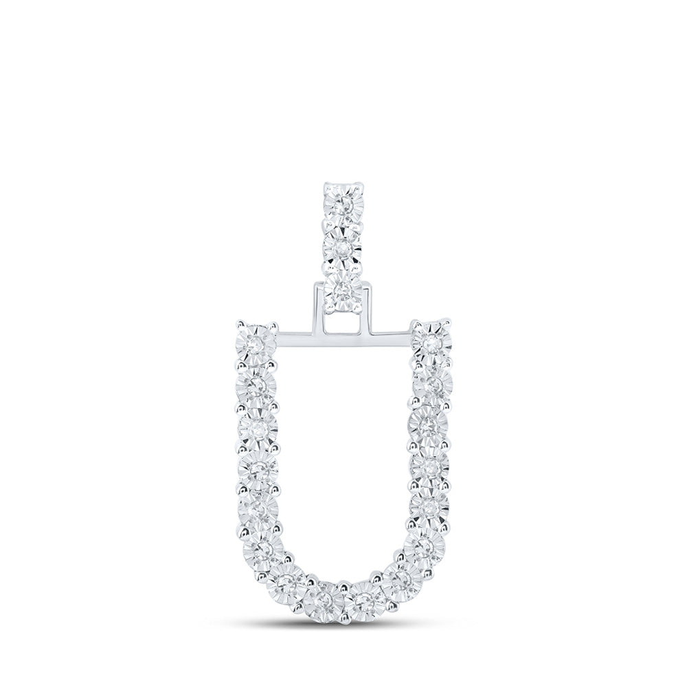 10K White Gold Womens Round Diamond Initial Letter Pendant