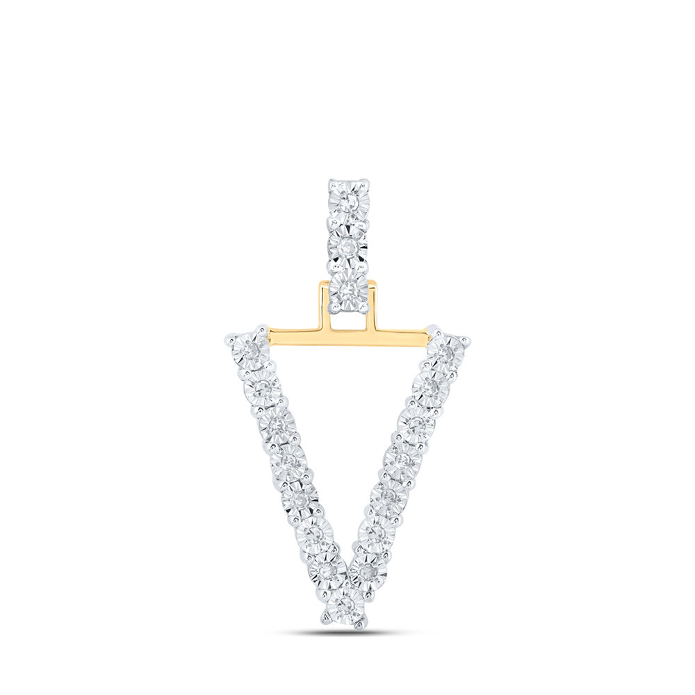 10K Yellow Gold Womens Round Diamond Initial Letter Pendant