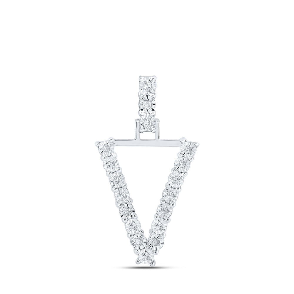 10K White Gold Womens Round Diamond Initial Letter Pendant