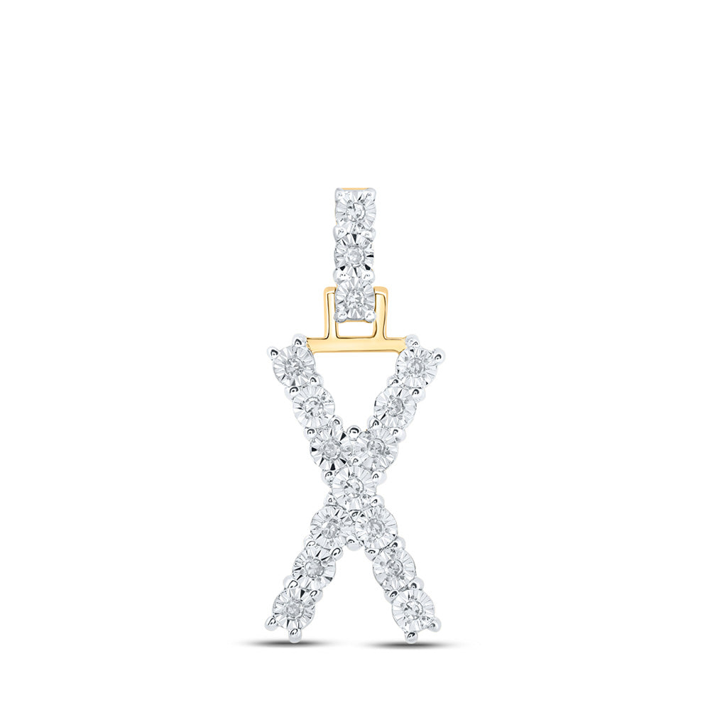 10K Yellow Gold Womens Round Diamond Initial Letter Pendant