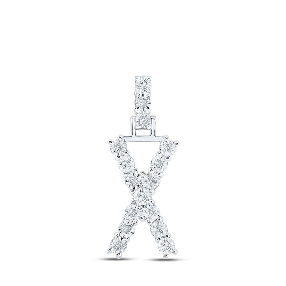 10K White Gold Womens Round Diamond Initial Letter Pendant