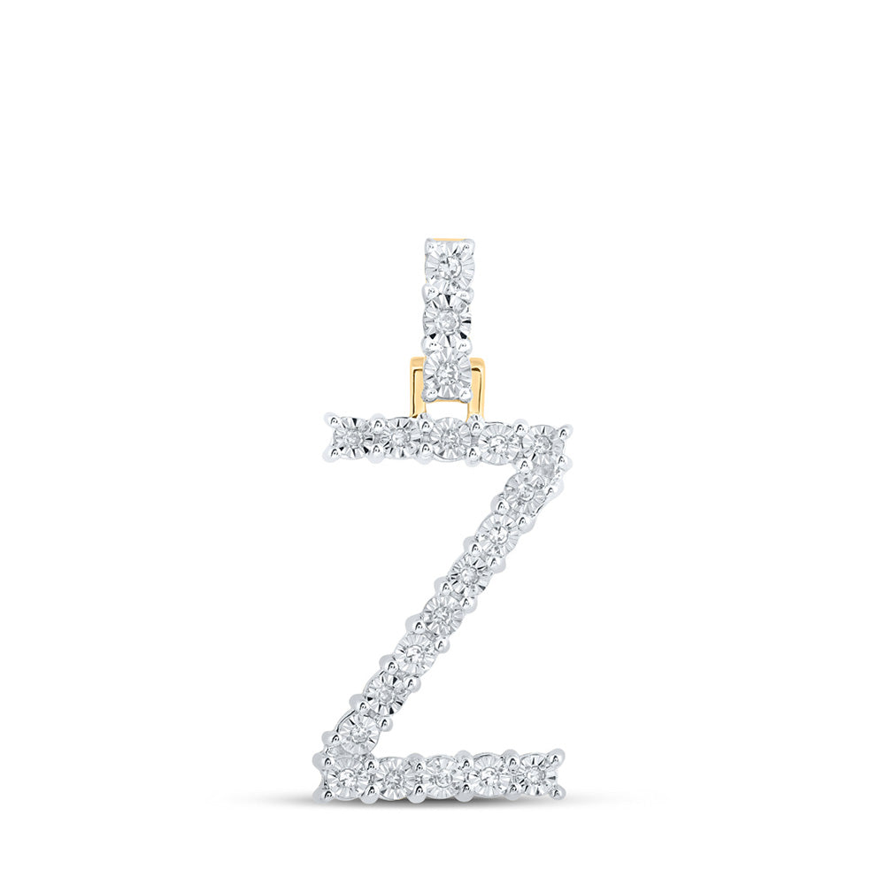 10K Yellow Gold Womens Round Diamond Initial Letter Pendant
