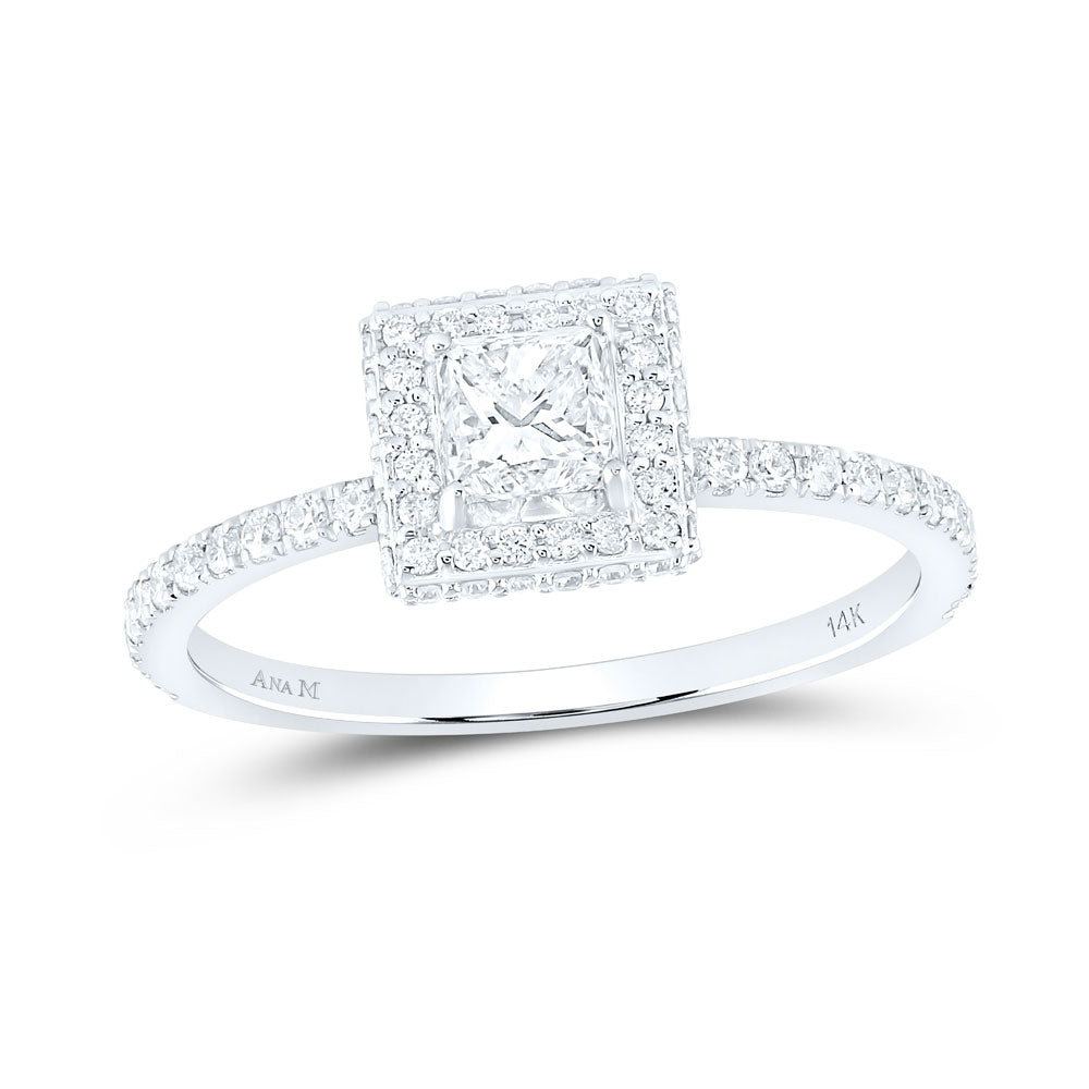 14K White Gold Princess Diamond Halo Bridal Wedding Engagement Ring 7/8 Cttw, Womens Size: 5-10
