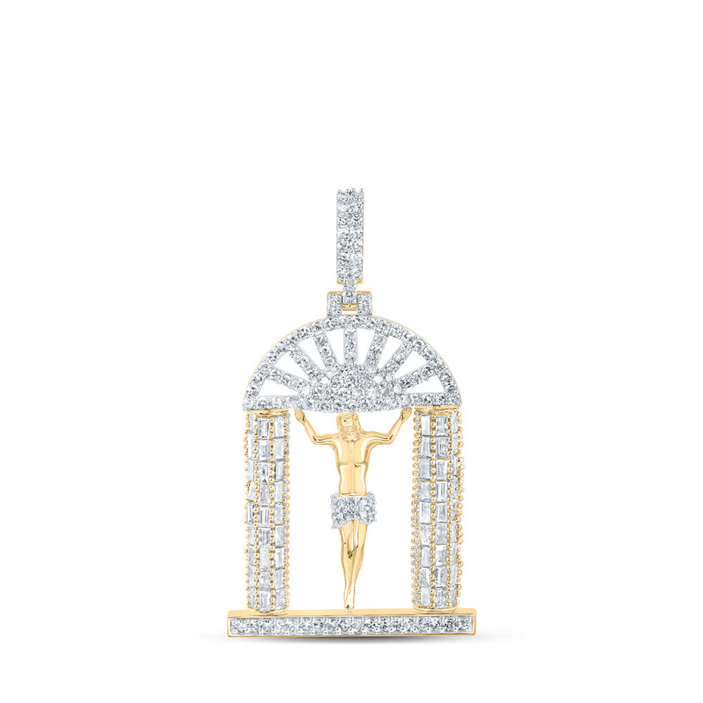 10K Yellow Gold Mens Round Diamond Jesus Charm Pendant 3-3/4 Cttw