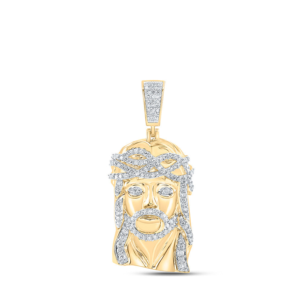 10K Yellow Gold Mens Round Diamond Jesus Face Charm Pendant 1-1/2 Cttw