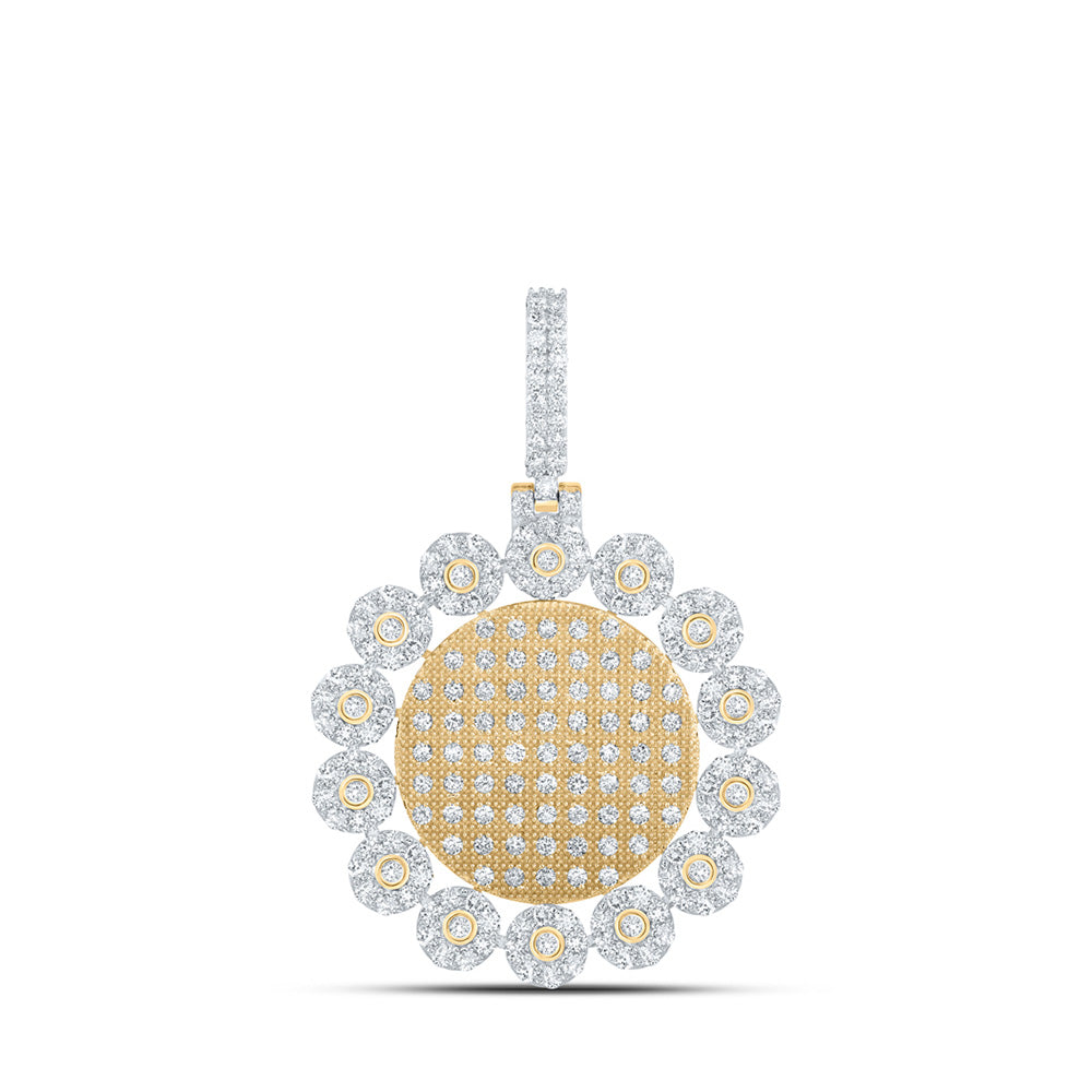 10K Yellow Gold Mens Round Diamond Circle Charm Pendant 3-1/3 Cttw, Length: 1.94 In, Width: 1.34 In