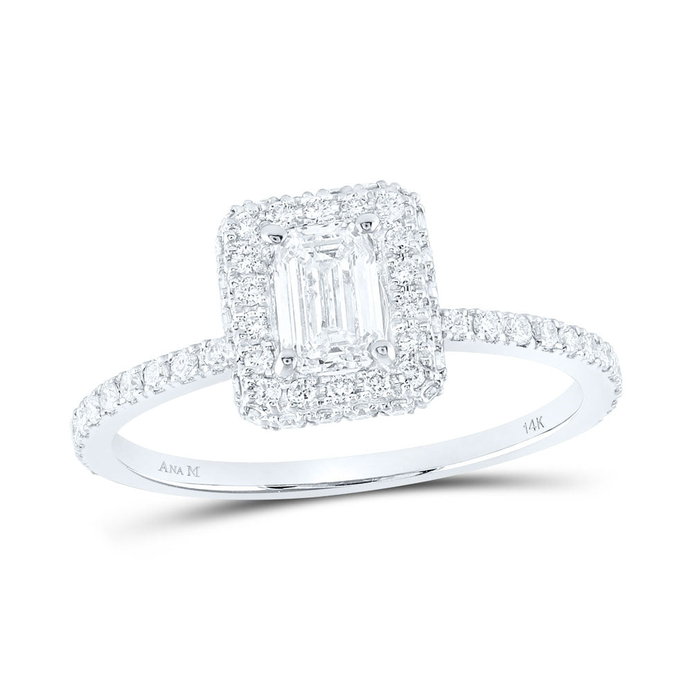 14K Yellow Or White Gold Emerald Diamond Halo Bridal Wedding Engagement Ring 7/8 Cttw, Womens Size: 5-10