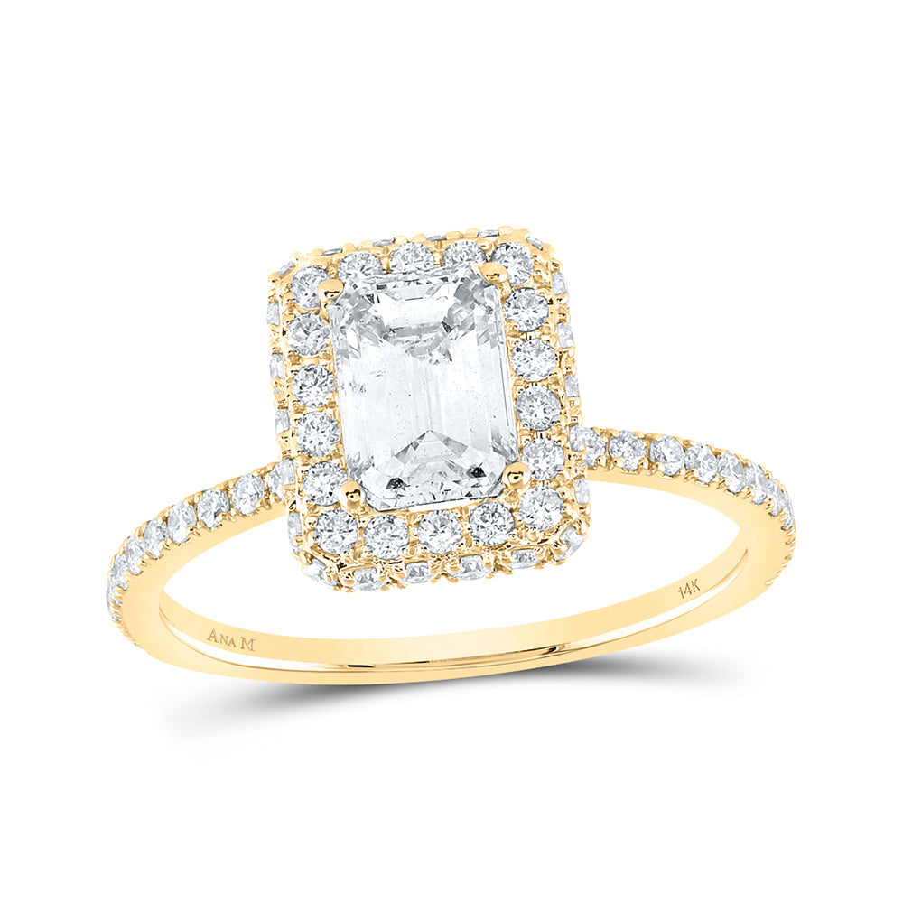 14K White Or Yellow Gold Emerald Diamond Halo Bridal Wedding Engagement Ring, Womens Size: 5-10