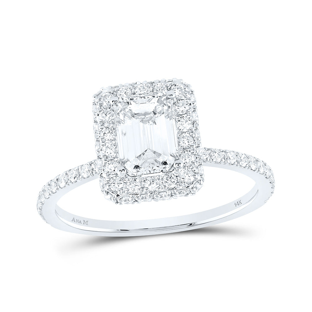 14K White Or Yellow Gold Emerald Diamond Halo Bridal Wedding Engagement Ring, Womens Size: 5-10