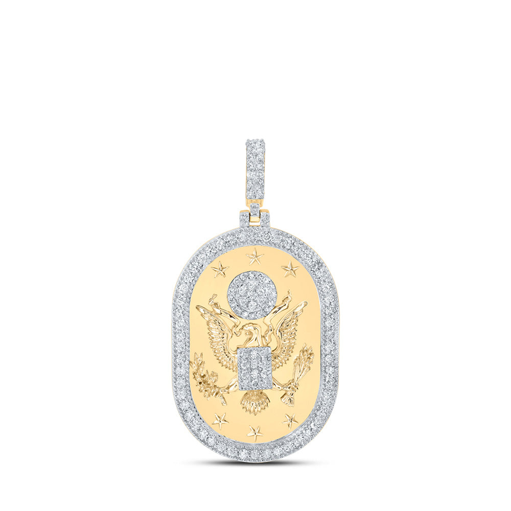 10K Yellow Gold Mens Round Diamond Presidential Eagle Charm Pendant 1-3/8 Cttw