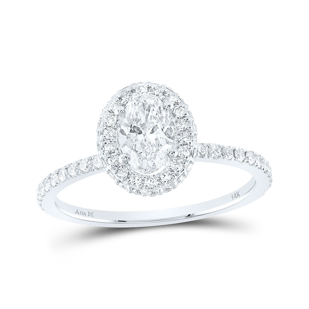 14K White Gold Oval Diamond Halo Bridal Wedding Engagement Ring 1-1/2 Cttw, Womens Size: 5-10