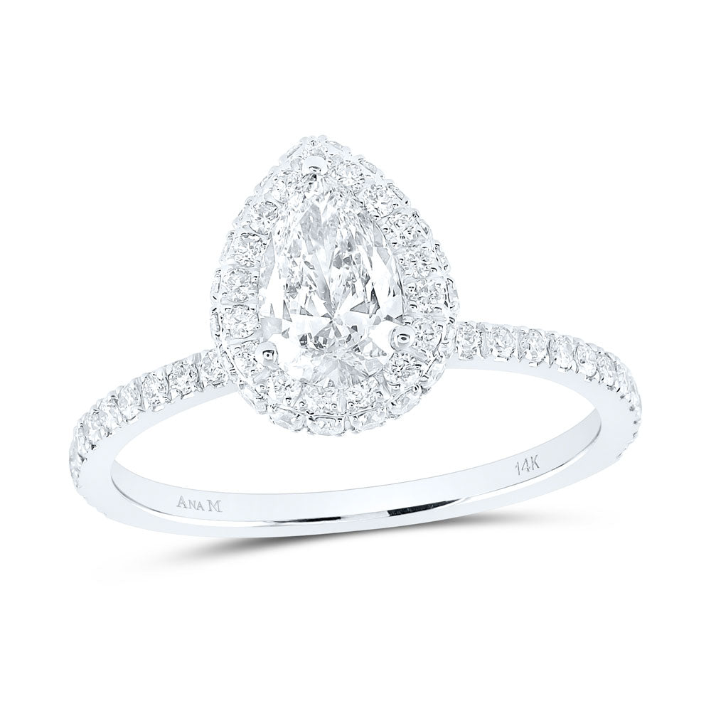 14K White Gold Pear Diamond Slender Halo Bridal Wedding Engagement Ring 1 Cttw, Womens Size: 5-10