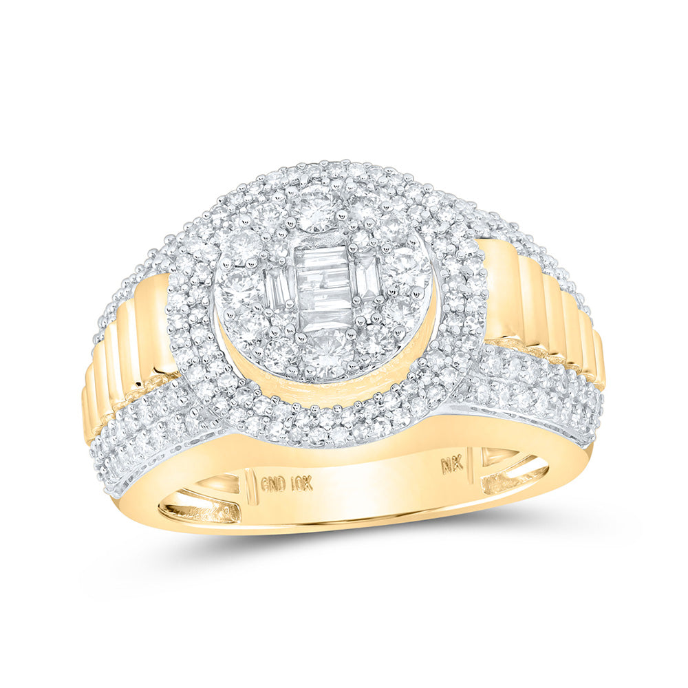 10K Yellow Or White Gold Mens Round Diamond Circle Cluster Ring 1-5/8 Cttw, Mens Size: 7-13