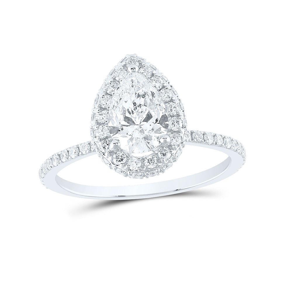 14K White Gold Pear Diamond Halo Bridal Wedding Engagement Ring 1-5/8 Cttw, Womens Size: 5-10