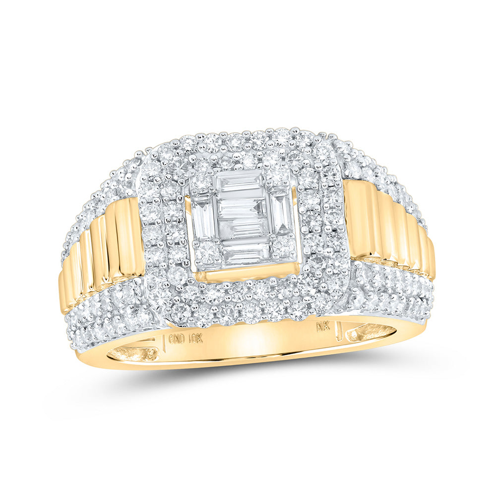 10K Yellow Or White Gold Mens Baguette Diamond Square Ring 1-1/2 Cttw, Mens Size: 7-13