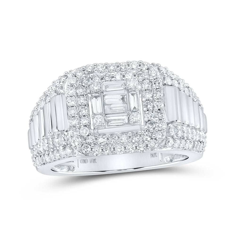 10K Yellow Or White Gold Mens Baguette Diamond Square Ring 1-1/2 Cttw, Mens Size: 7-13