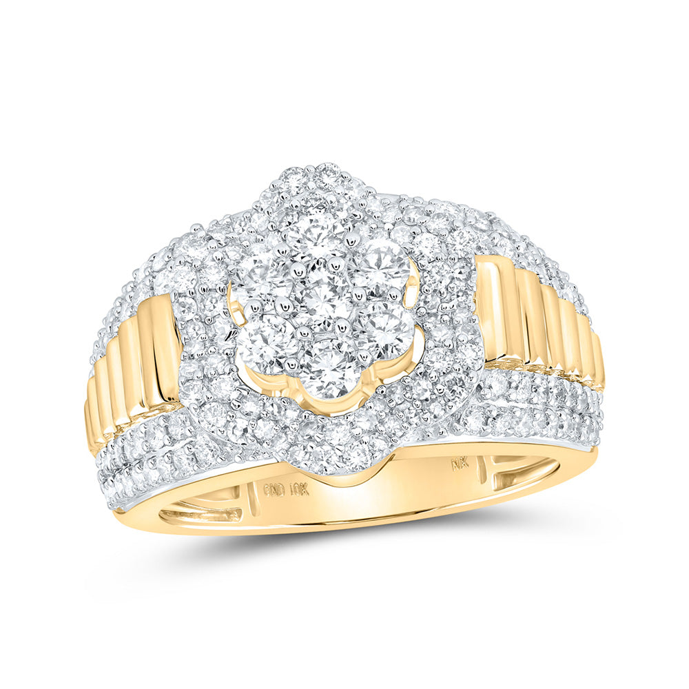 10K Yellow Gold Mens Round Diamond Cluster Band Ring 1-7/8 Cttw, Mens Size: 7-13