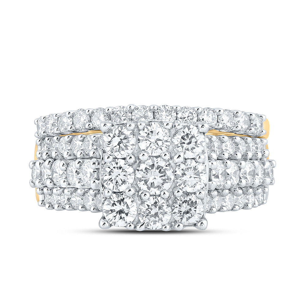 10K Yellow Gold Round Diamond Square Bridal Wedding Ring Band Set 2 Cttw, Womens Size: 5-10