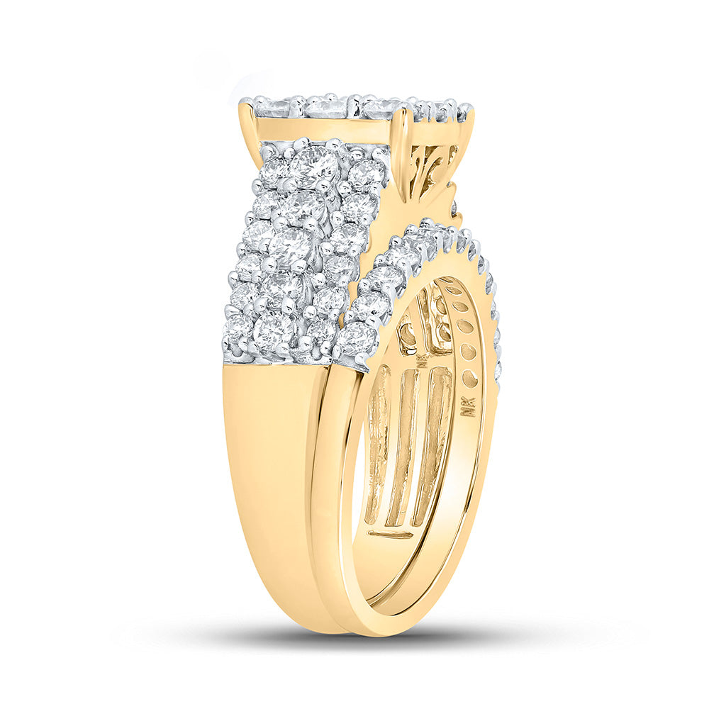 10K Yellow Gold Round Diamond Square Bridal Wedding Ring Band Set 2 Cttw, Womens Size: 5-10