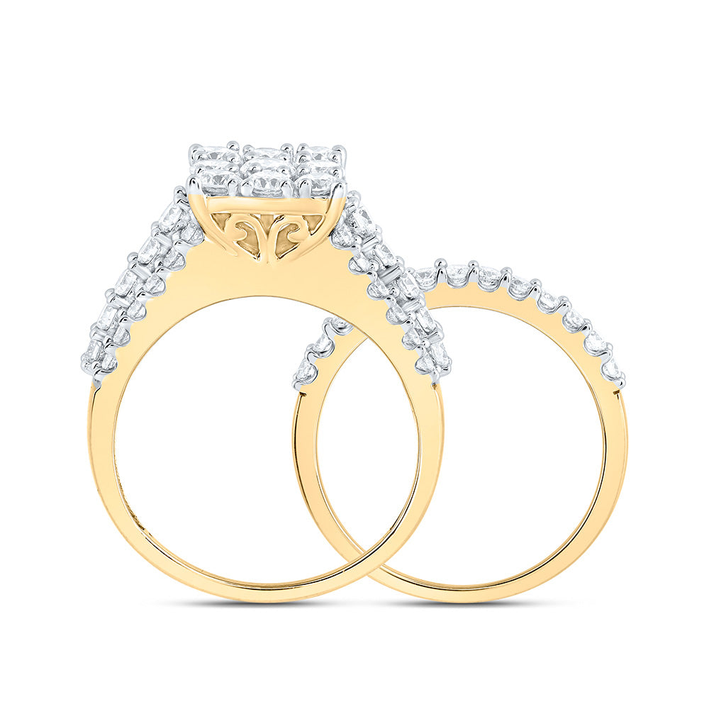 10K Yellow Gold Round Diamond Square Bridal Wedding Ring Band Set 2 Cttw, Womens Size: 5-10