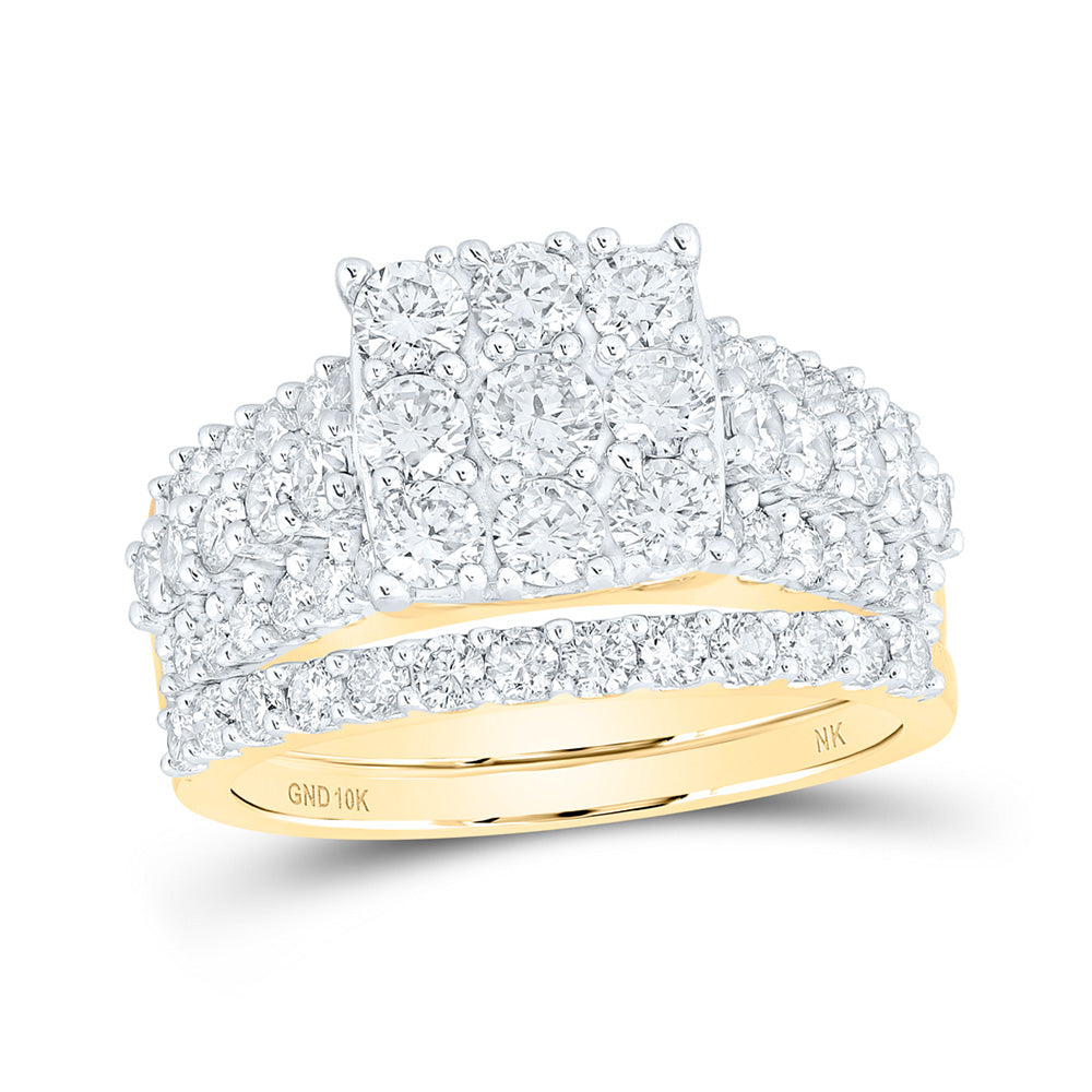 10K Yellow Gold Round Diamond Square Bridal Wedding Ring Band Set 2 Cttw, Womens Size: 5-10