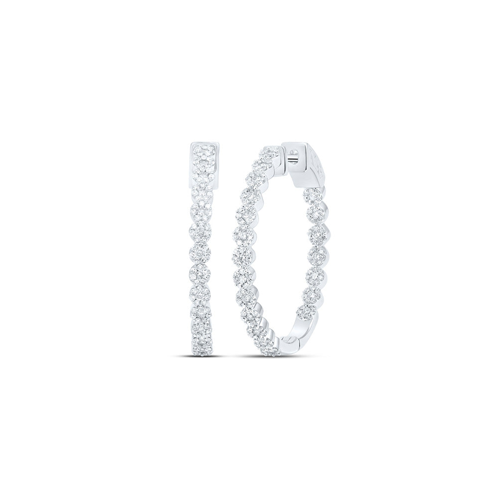10K Yellow Or White Or Rose Gold Womens Round Diamond Inside Outside Hoop Earrings