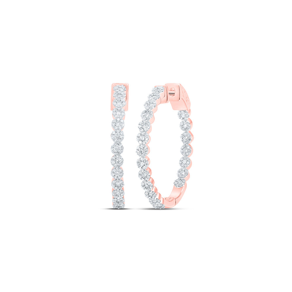 10K Yellow Or White Or Rose Gold Womens Round Diamond Inside Outside Hoop Earrings