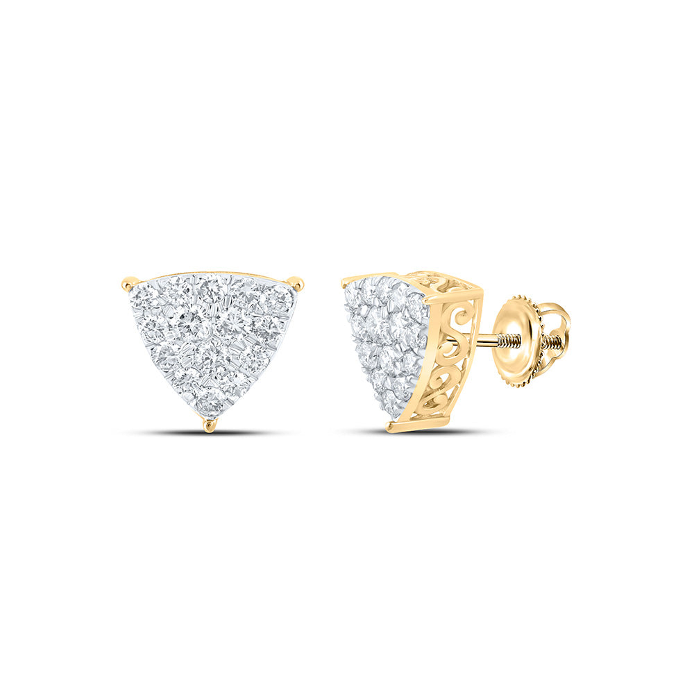 10K White Or Yellow Gold Womens Round Diamond Triangle Earrings
