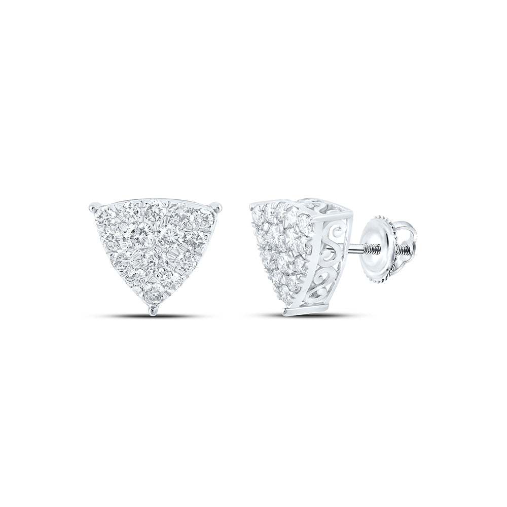 10K White Or Yellow Gold Womens Round Diamond Triangle Earrings