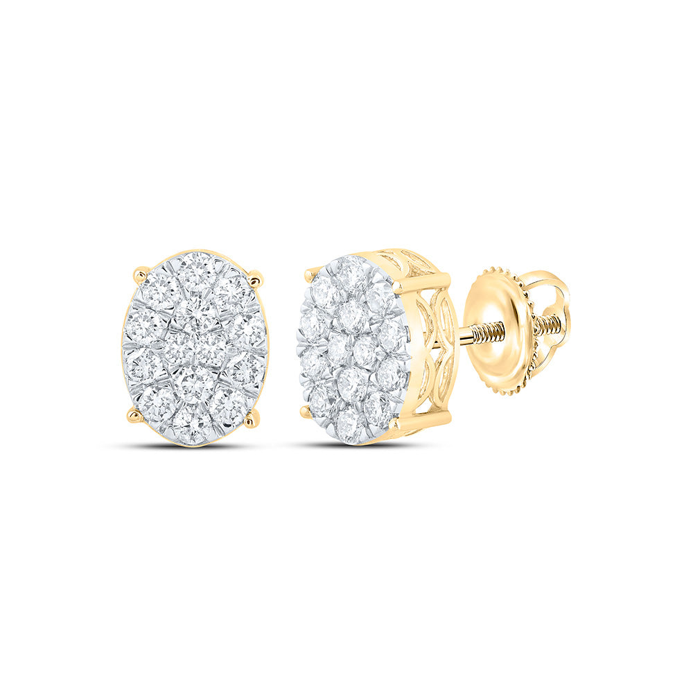 10K Yellow Gold Womens Round Diamond Oval Earrings 7/8 Cttw