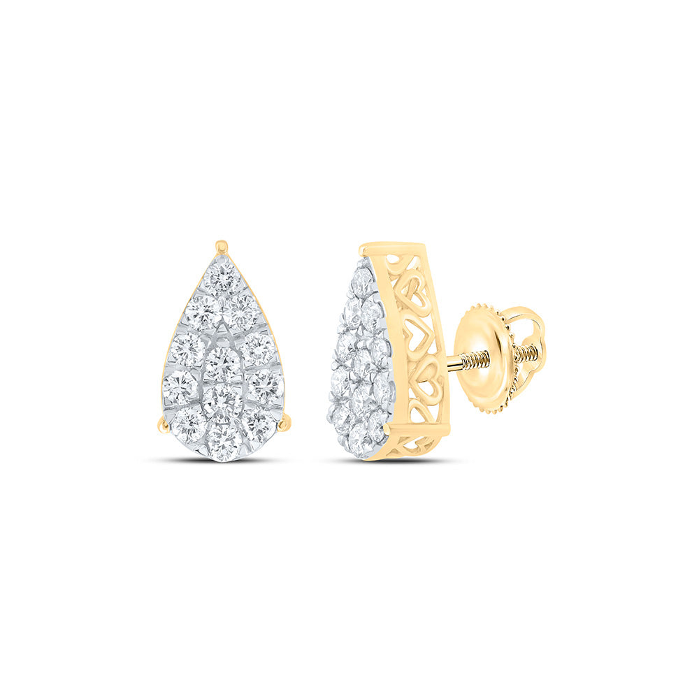 10K White Or Yellow Gold Womens Round Diamond Teardrop Earrings