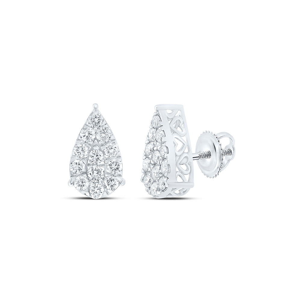 10K White Or Yellow Gold Womens Round Diamond Teardrop Earrings