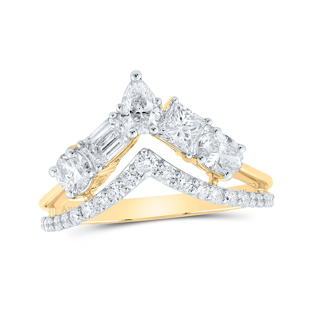 14K Yellow Or White Gold Womens Princess Diamond Chevron Fashion Ring 1-3/8 Cttw, Womens Size: 5-10