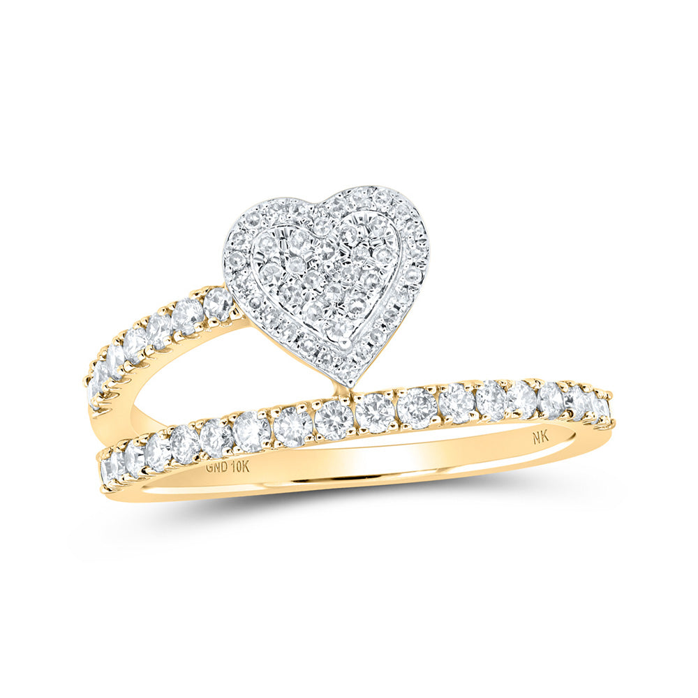 10K Yellow Gold Womens Round Diamond Heart Band Ring 1/2 Cttw, Womens Size: 5-10
