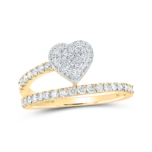 10K Yellow Gold Womens Round Diamond Heart Band Ring 1/2 Cttw, Womens Size: 5-10