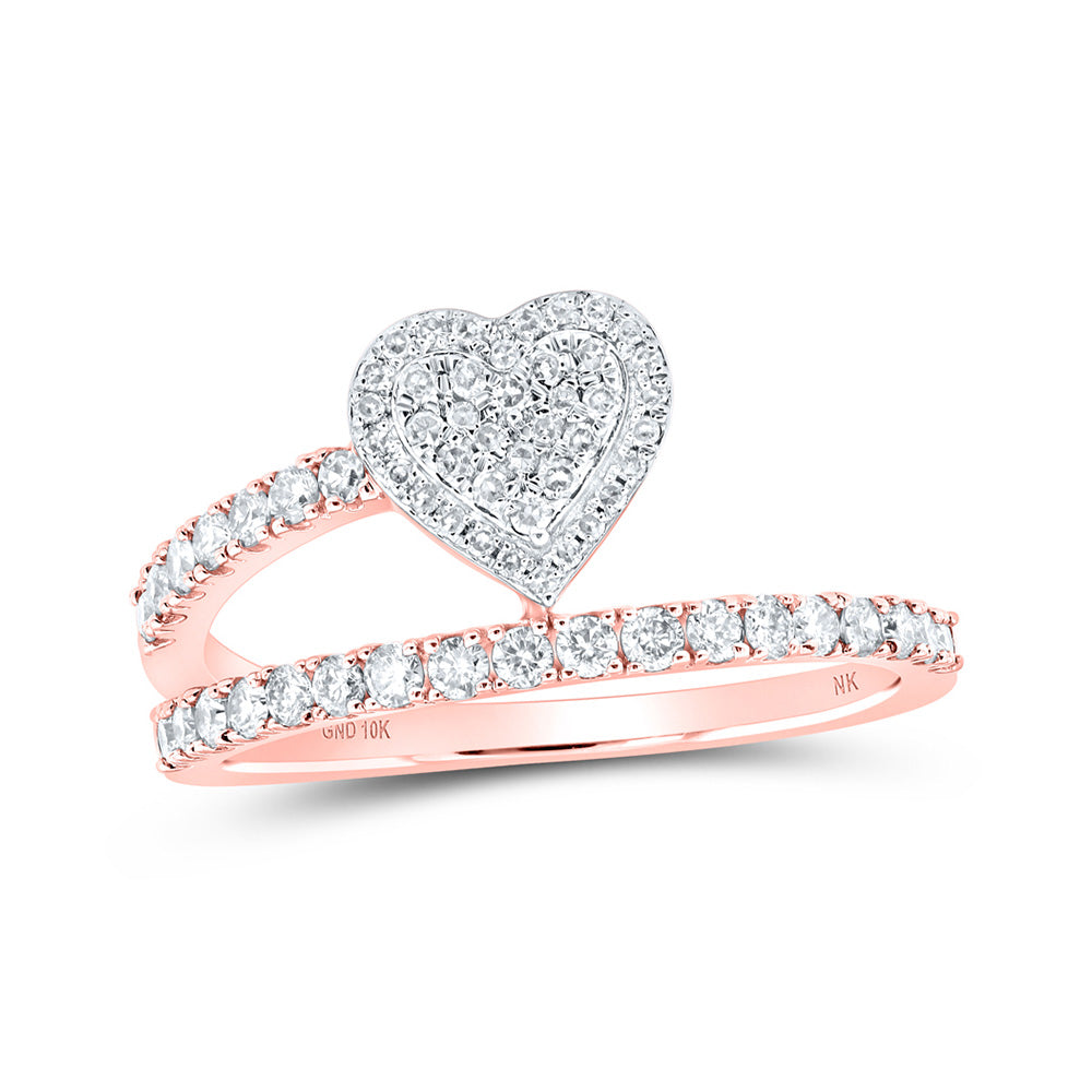 10K White Or Rose Gold Womens Round Diamond Heart Ring , Womens Size: 5-10