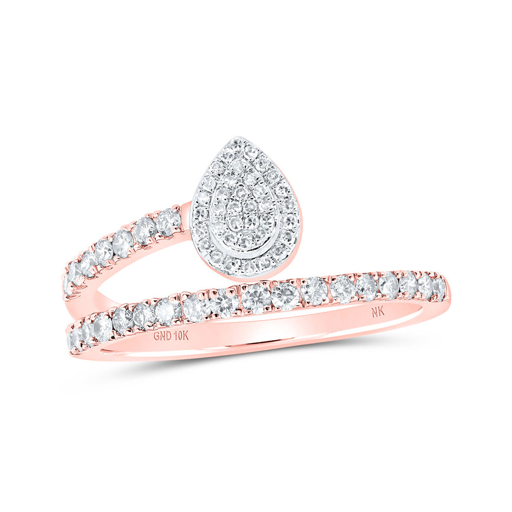 10K Yellow Or White Or Rose Gold Womens Round Diamond Teardrop Band Ring , Womens Size: 5-10
