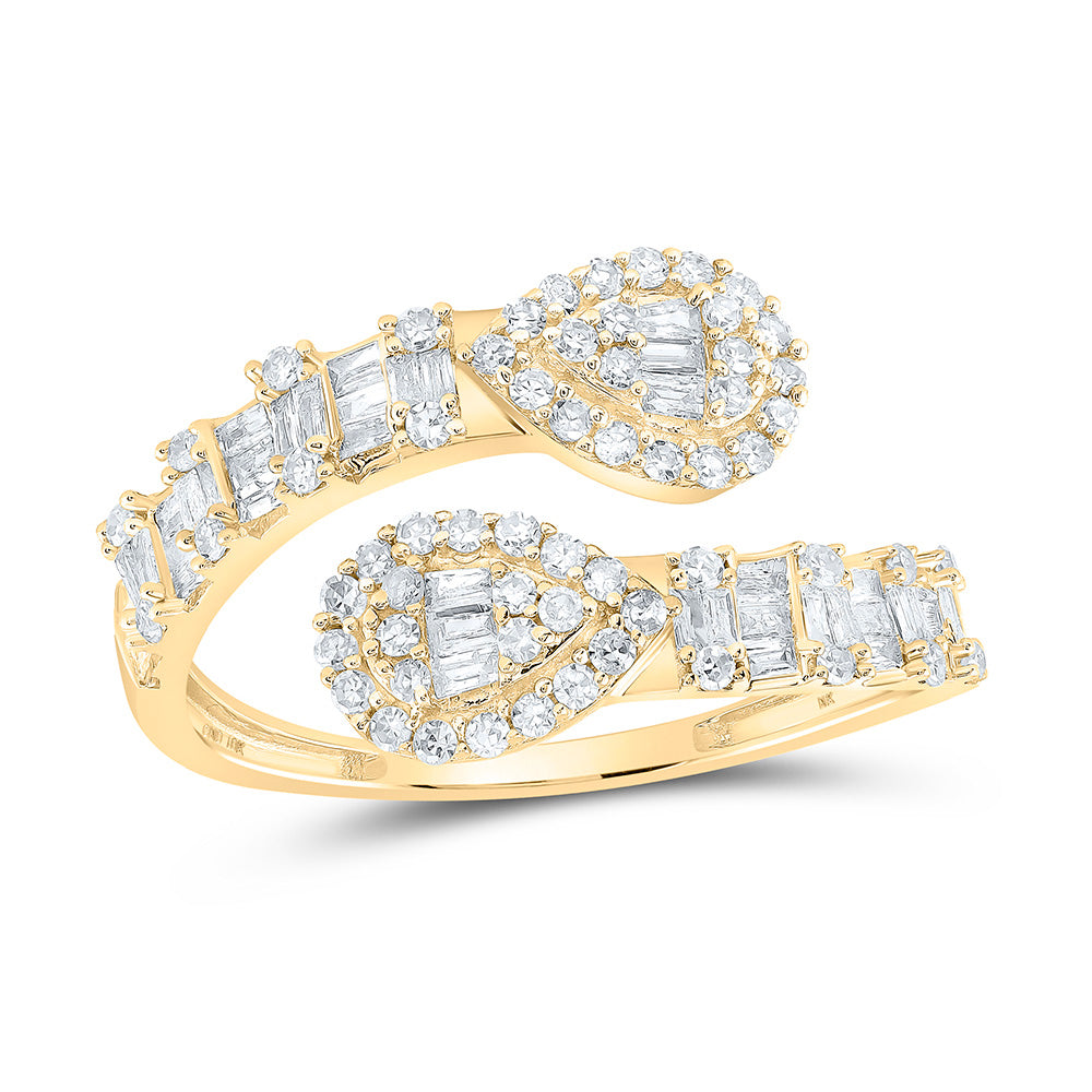 10K Yellow Or Rose Gold Womens Round Diamond Pear Cuff Band Ring , Womens Size: 5-10