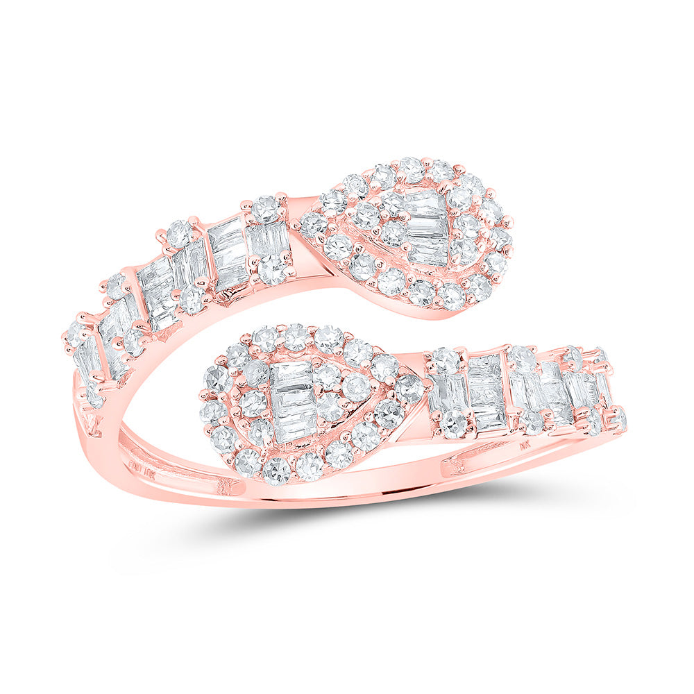 10K Yellow Or Rose Gold Womens Round Diamond Pear Cuff Band Ring , Womens Size: 5-10
