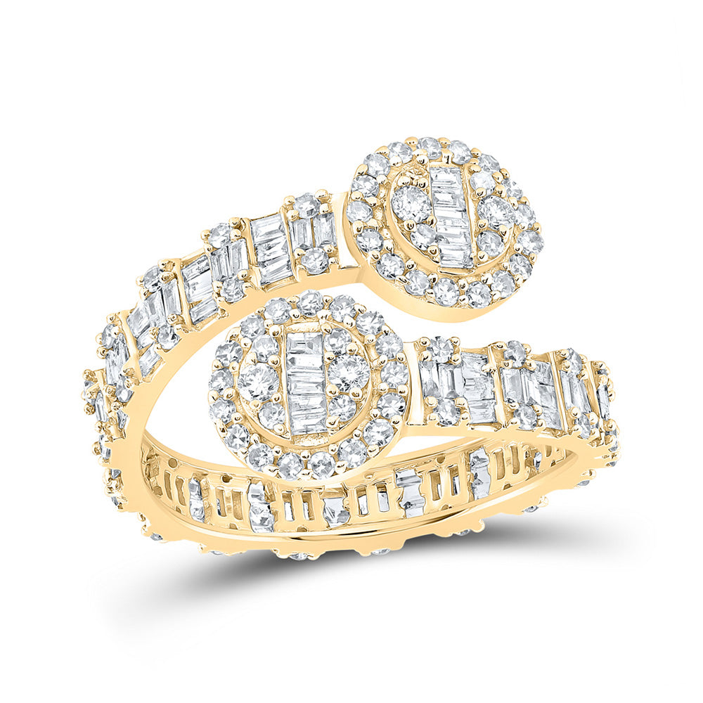 10K White Or Yellow Gold Womens Baguette Diamond Circle Cuff Band Ring , Womens Size: 5-10