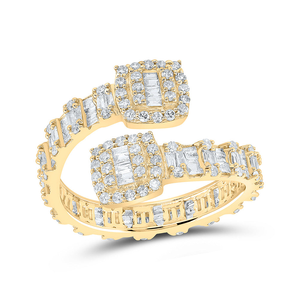 10K White Or Yellow Gold Womens Baguette Diamond Cushion Cuff Band Ring , Womens Size: 5-10