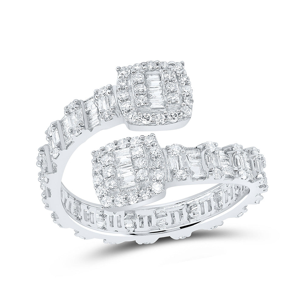 10K White Or Yellow Gold Womens Baguette Diamond Cushion Cuff Band Ring , Womens Size: 5-10