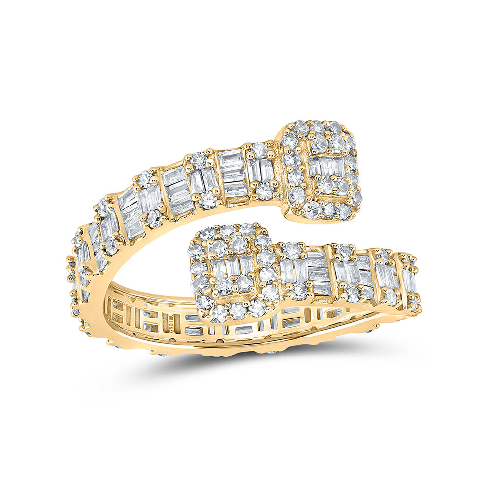 10K White Or Yellow Gold Womens Baguette Diamond Square Cuff Band Ring , Womens Size: 5-10